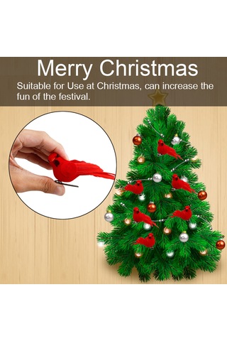 Reedark Kırmızı Kuş Şekilli Noel Ağacı Süsleri - Köpük Ve Tüyden Yapılmış 10'lu Set