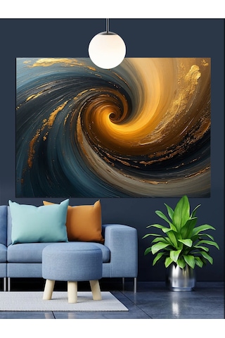 Altın Renklerde Soyut Spiral Girdap Dekoratif Kanvas - Mdf Ahşap Tablo