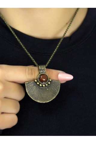 Doğal Taş Akik Doğal Taşlı Desenli Otantik Kadın Kolye 45 Cm Zincirli Euk26a Kırmızı