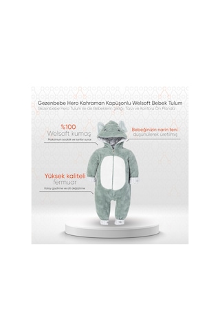 Gezenbebe Hero Kahraman Kapüşonlu Welsoft Bebek Tulum Gri