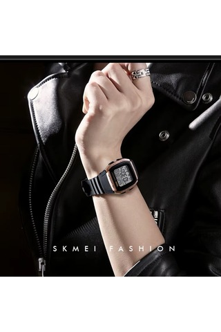 Springsun 1278 Modeli Elektronik Saat - Çift Zaman, Stopwatch, Parlak, Tarih, Alarm, Hafta Günü, 50m Su Geçirmez - Gül Altın Rengi, 39mm, Abs Kasa, Pu Kordon Diğer