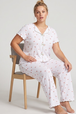Siyah İnci Beden Fitilli Kaşkorse Örme Pijama Takım26120851 Beyaz Şeftali