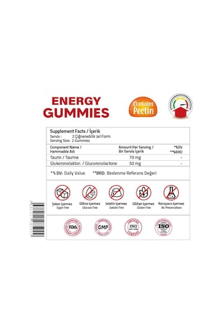 Validus Energy Taurine Glucoronolactone 120 Gummies