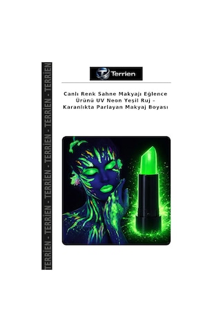 Canlı Renk Sahne Makyajı Eğlence Ürünü Uv Neon Yeşil Ruj Karanlıkta Parlayan Makyaj Boyası YEŞİL
