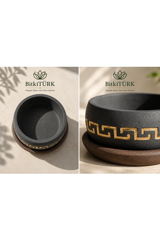 Dekoratif Desenli Beton Bonsai Saksısı Ve Altlık Seti 18 Cm Sukulent Ve İç Mekân Bitkileri İçin El Yapımı Saksı -