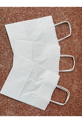 1.kalite 18x8x24 Cm 1 Li Beyaz Renkli Kraft Kağıt Çanta, Hediye Poşeti, Hediye Paketi, Kraft Çanta