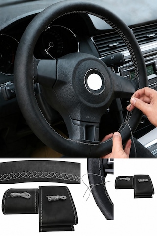 Ford B-max 2013 Ve Sonrası Uyumlu Direksiyon Kılıfı Dikmeli Siyah Deri Gri Dikişli