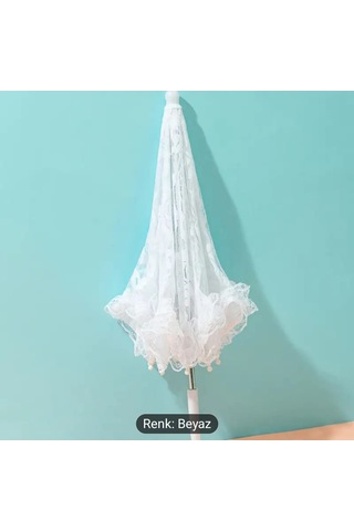 Atay Garage Şemsiye Gelin-düğün-özel Günler İcin Beyaz Dantelli 45-43 Boyutlarinda Beyaz