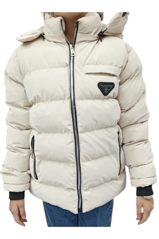 Kız Çocuk /Erkek Çocuk Fermuar Cepli Kapüşonu Çıkabilen İçi Peluş Astarlı Bej Renk Mont