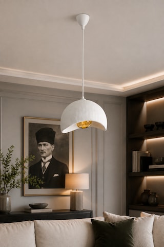 Beton Görünümlü Tekli Sarkıt Avize Modern Bohem Rustik Salon Mutfak G95 Led Ampul Hediyeli Beyaz