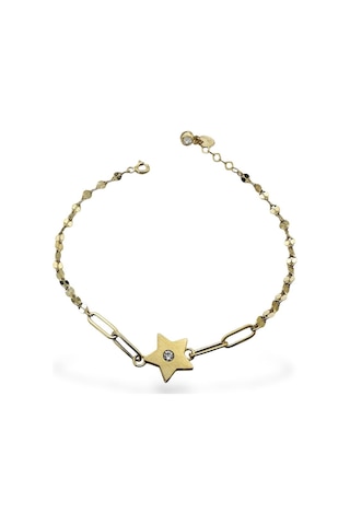 MaGold İtalyan Işıltılı Ataç Tek Taş Yıldız Çok Şık Altın Bileklik Altın Sarı Altın