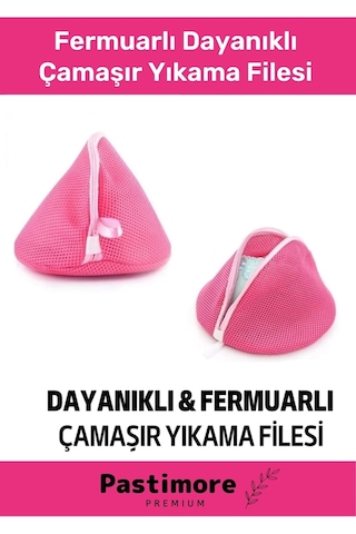 Premium Kumaş Fermuarlı Dayanıklı Çamaşır Yıkama Filesi Sütyen Yıkama Torbası 2'li Paket - Pembe