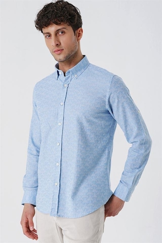 İmza Koyu Mavi Kısalabilir Kollu Desenli Jakarlıcepsiz %100 Pamuk Casual Slim Fit Gömlek 1004230181-koyu Mavi Koyu Mavi
