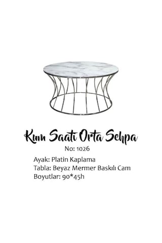 Orta sehpa BRC kum saat Model BEYAZ MERMER TEMPER Cam Metal transmisyon Çelik PLATİN Renk Kaplama