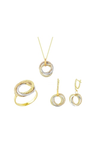 Altın Takı Seti 3lü Halka Triacolor T8470 Renkli