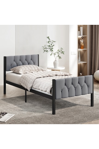 Karyola, Stil Metal Karyola, 90x200 Cm, Kapitone İşlemeli Karyol 90 x 200 CM