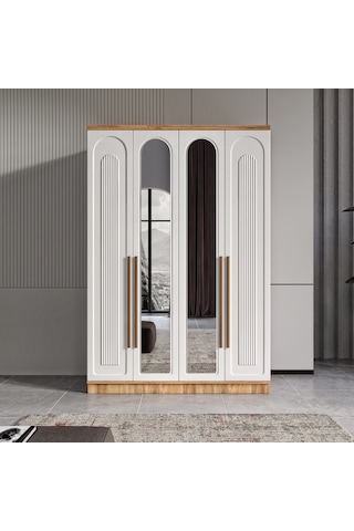 Flora 4 Kapaklı Aynalı Komple Mdf Gardırop - Elbise Dolabı