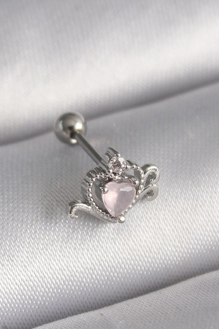 Bay 316l Çelik Gümüş Renk Pembe Mineli Kalp Zirkon Taş Detay Tragus Piercing Najmaddin Standart
