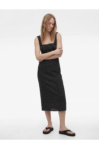 Koton Kare Yaka Slim Fit Kalın Askılı Gipeli Midi Puantiyeli Elbise Siyah Desenli 6sal80026ık