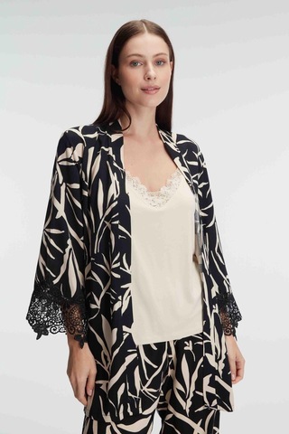 Anıl 5823 İp Askılı V Yaka Kadın Viskon Tropikal Yazlık Örme Dantel Detaylı Pijama Takımı Sabahlık 001