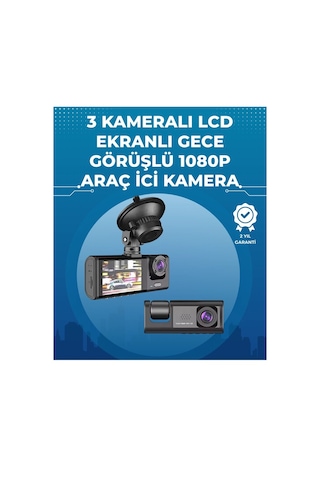 Gece Görüşlü 3'lü Araç Kamerası - Geri Görüş Destekli, 170 Geniş Açı