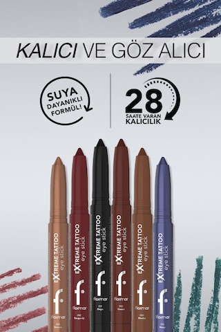 Flormar Extreme Tattoo Mat & Işıltılı Asansörlü Kalemtıraşlı Jel Göz Kalemi & Far Stick 8682536118972 002burgundy