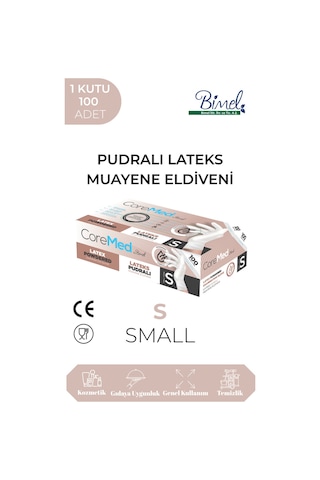 Lateks Pudralı Muayene Eldiveni S-1 Paket 100lü Lateks Pudralı Muayene Eldiveni S-1 Paket 100lü