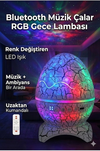 Bluetooth Hoparlörlü Rgb Gece Lambası Dinazor Yumurtası Işıklı, Uzaktan Kumandalı Dekor Lamba Diğer