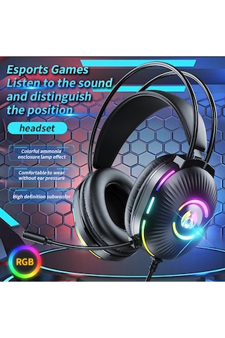 Kosona Kedi Kulaklı Rgb Işıklı 7.1 Stereo Oyun Kulaklığı, Gürültü Engelleme Mikrofonlu, 50mm Sürücü, Derin Taban, Siyah