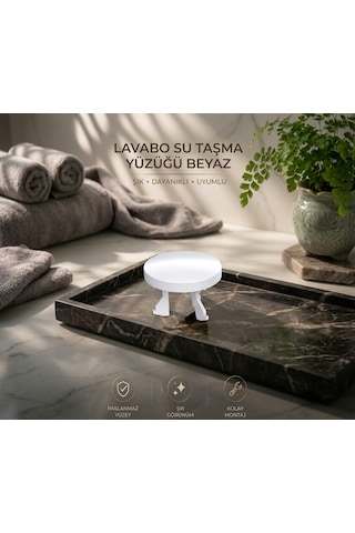 Lavabo Su Taşma Yüzüğü - Beyaz Üniversal Paslanmaz