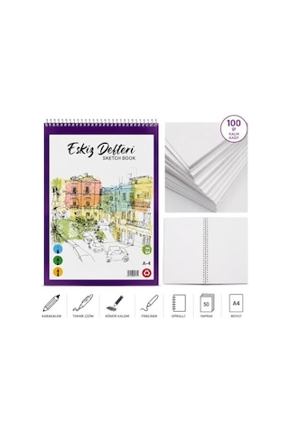 Lona Lucy A4 Spiralli Eskiz Defteri, 100 Gr/m² Kalın Kağıt, 50 Yaprak, Çizgisiz, Karakalem Ve Teknik Çizim İçin, 21x29.7 Santimetre