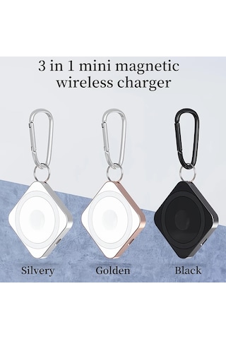 Honeybeeshop Mini 3ü 1 Arada Manyetik Kablosuz Şarj Cihazı Gümüş 15w Hızlı Şarj Çift Arayüz İos Uyumlu Uyumlu Uyumlu Android Akıllı Saat Telefon Metal Kancalı Tasarım