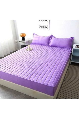 Novahub 3 Adet Mor 150x200cm Pamuklu Yumuşak Yatak Örtüsü + 2 Adet Yastık Kılıfı Elastik Kaymaz Levha Yatak Örtüsü Seti Mor