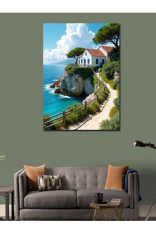 Kanvas Tablo Deniz Kıyısındaki Ev 70cmx100cm