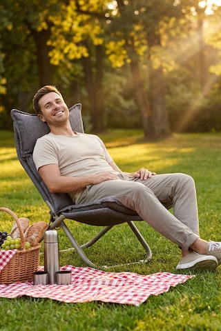 Lumis Garden Prestij Katlanabilir Lounge Koltuğu Çıkarılabilir & Yıkanabilir Kılıf, Modern Metal İskelet Antrasit