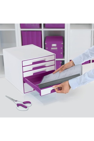 Leitz 52142062 Wow Çekmeceli Evrak Rafı 5 Çekmeceli, Metalik Mor