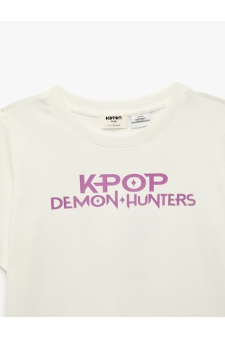Koton Lisanslı Kpop Demon Hunters Rumi Baskılı Kısa Kollu Bisiklet Yaka Pamuklu Tişört Ekru 7wkg10476ak