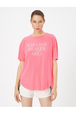 Koton Oversize Spor Tişört Slogan Baskılı Bisiklet Yaka Kısa Kollu Neon Pembe 4wak10121nk Neon Pembe