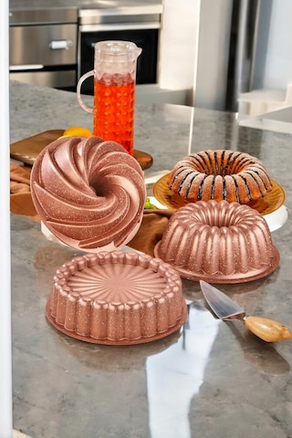 Doremcy 3lü Granit Döküm Kek Ve Tart Kalıbı 26cm Rosegold Dilimli Turta Kalıbı Kek Kalıbı Siyah