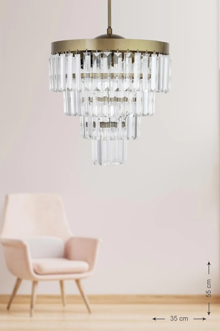 Avizemoda Linsa 35 Cm'Lik Kristal Cam Taşlı Lüks Avize - (Eskitme Renk)