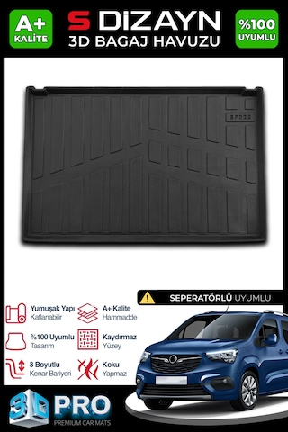 S-dizayn Opel Combo Seperatörlü 3d Pro Bagaj Havuzu 2019 Üzeri A+ Kalite