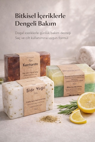 Saç Ve Saç Derisi Bakımı İçin Onarıcı 3 Lü Doğal Sabun Seti Biberiye