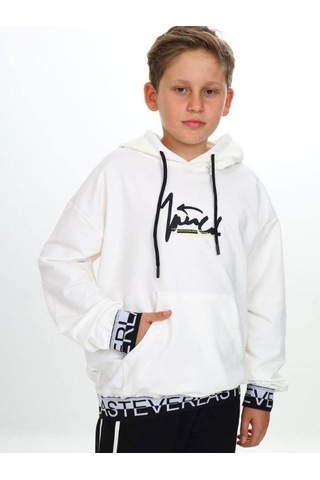 Çocuk Kapüşonlu Kind Yazılı Sweatshirt-14820 Ekru