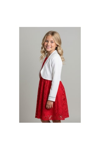 Fesshera Kids Kız Çocuk Dantel Elbise Bolero Ceket Takım 9-12 Yaş Kırmızı