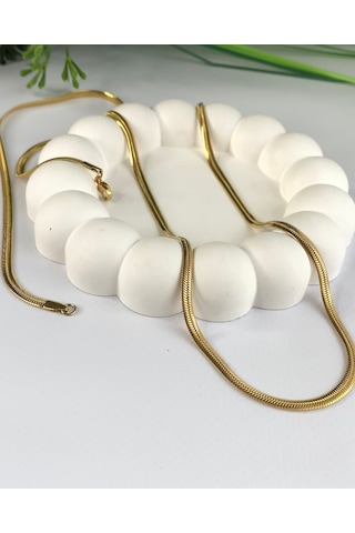 Altın / Gold Renk 80 Cm İtalyan Ezme Zincir Çelik Kolye Altın