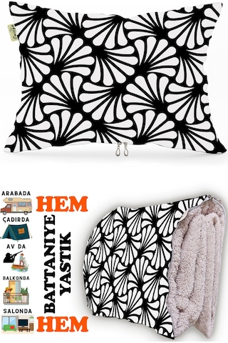 Modern Desen Baskılı Tv Battaniyeli Opsiyonel Dekoratif Hediye Yastık Battaniye 2in1 Gifts-1 Çok Renkli