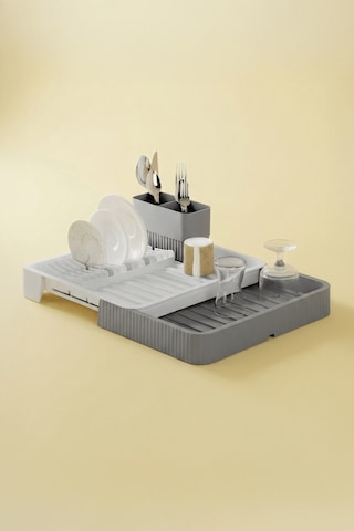 Gri - Uzayabilir Sürgülü Bulaşık Sepeti, Lavabo/tezgah Üstü Açılır Kapanır Bulaşıklık Kurutma Sepeti Gri