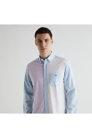 Gant Erkek Mavi Regular Fit Klasik Yaka Renk Bloklu Gömlek-mavi Mavi