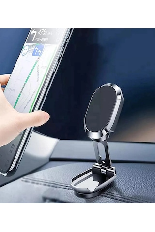Metal Katlanır Mıknatıslı Telefon Tutucu Yüksek Kaliteli 360 Dönerli Soft Black Tutucu Metal Gri