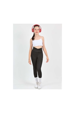 Erdem Kıds Kız Çocuk Yüksek Bel Kruvaze Kemer, Koşu, Yürüyüş, Casual, Spor, Atletik, Egzersiz, Fittness Tayt Siyah Siyah